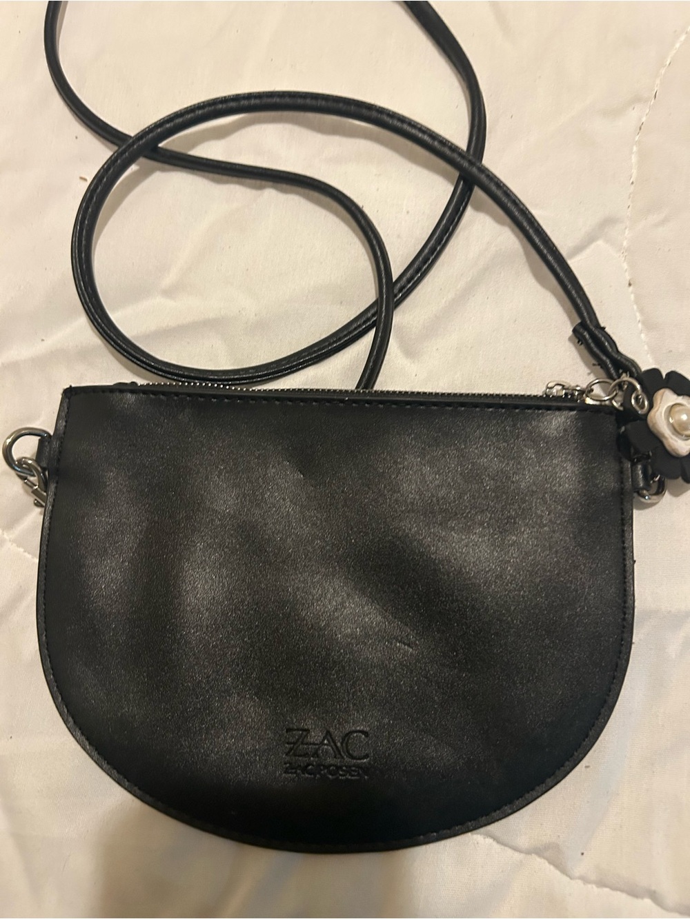 ZAC Zac Posen Black Leather Crossbody Half-Moon Bag